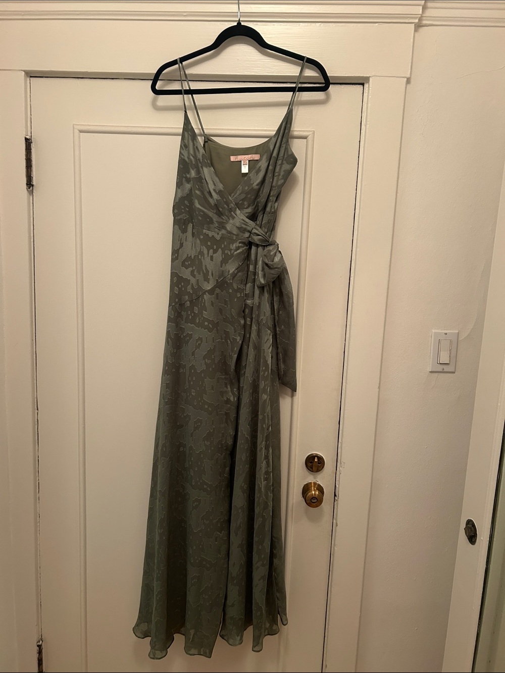 Hutch Sage Green Satin-Effect Wrap Maxi Dress
